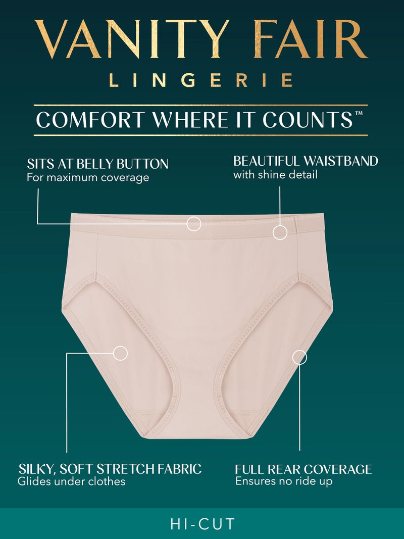 Vanity Fair Women's Comfort Where It Counts No Ride Up Panties, Hi Cut-3 Pack-Quartz/White/Beige, 8 - Image 2
